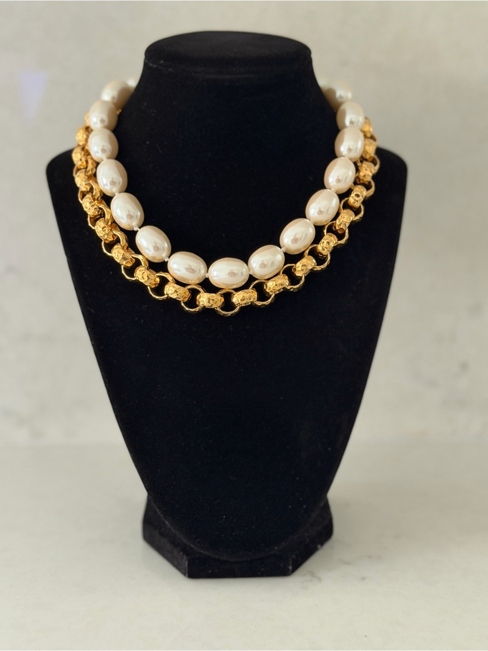Vintage Carolee Gold Chain and Pearl Statement Necklace - Women's Jewelry